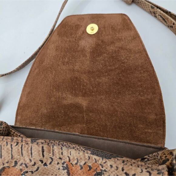 Vintage Sharif Tan & Brown Embossed Leather Patchwork Crossbody Shoulder Bag - Picture 10 of 13